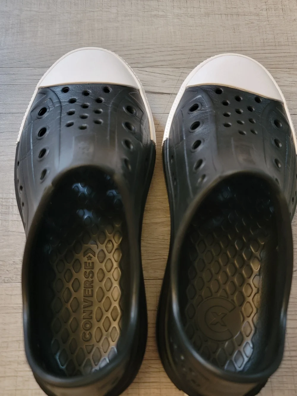 Converse Kids Black Slip-On Rubber Sandals with White Toe Caps